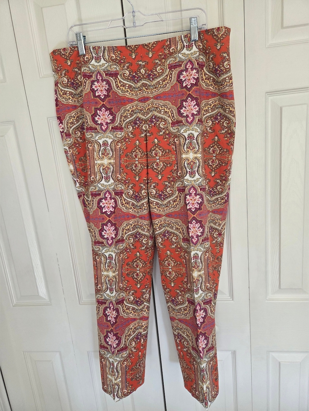 Talbots Signature Orange and Fuchsia Paisley Straight Leg Dress Pants